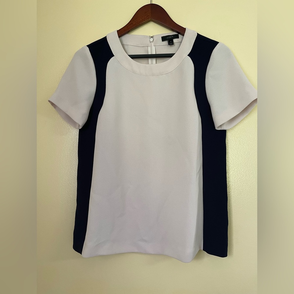 J. Crew Dark Blue and Cream Colorblock Short Sleeve Top Size 4